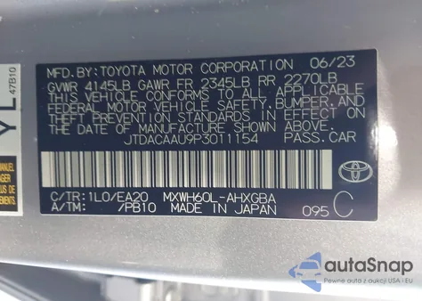 2023 Toyota Prius Xle из США, поврежденный, VIN JTDACAAU9P3011154